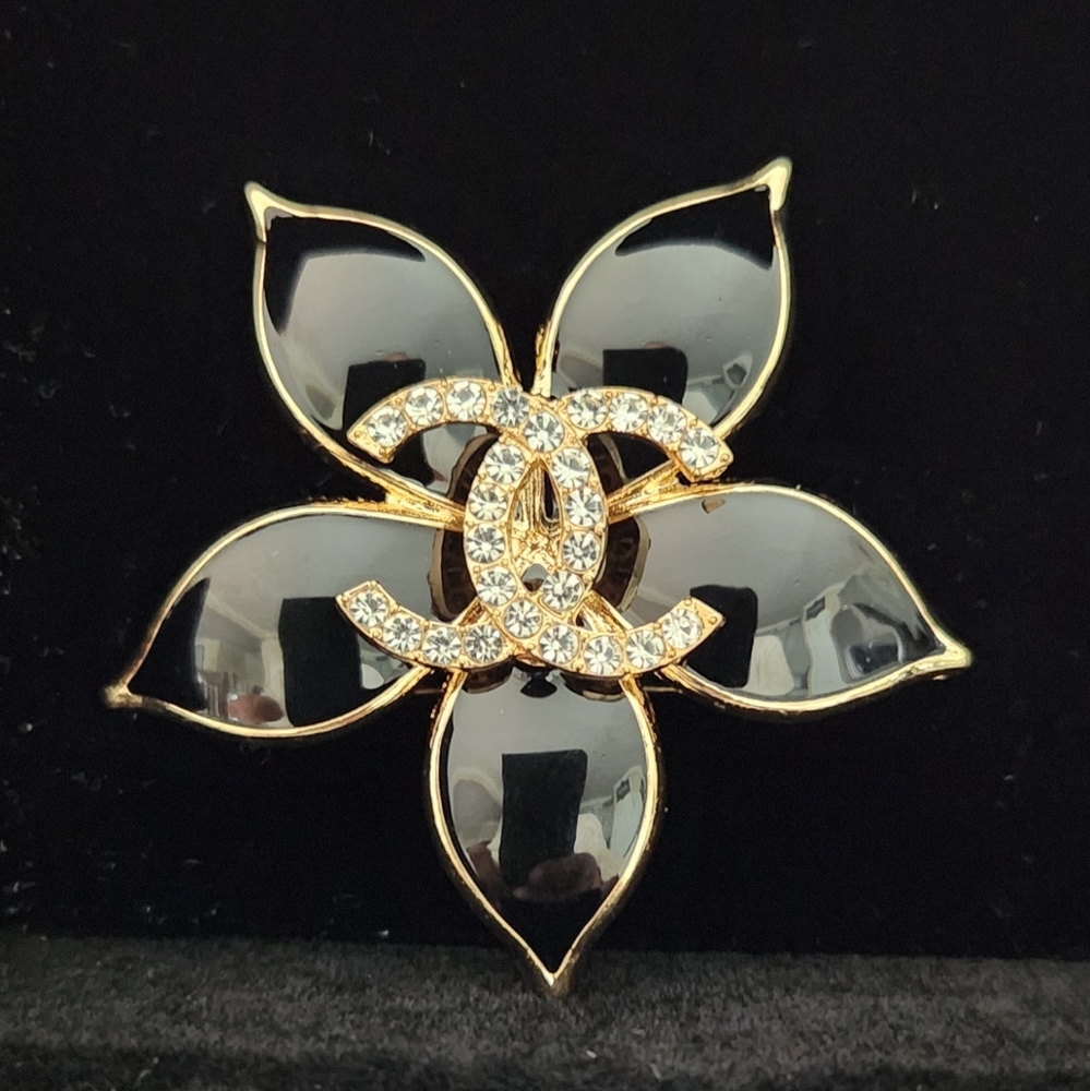 Inspired Fashion Black Flower Brooch(Gold)